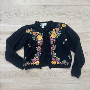 Vintage Floral Embroidered Crochet Grandma Cardigan